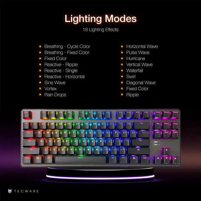 Alt view image 6 of 6 - TECWARE Phantom+ 87 Key Mechanical Gaming Keyboard, RGB led, TKL 75% Keyboard, Thocky Sounding, Wraith Red Switch