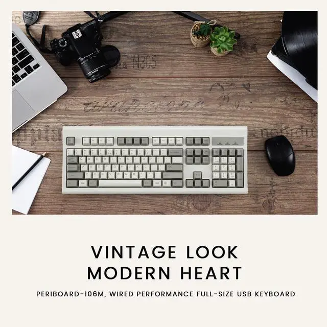 Alt view image 2 of 7 - Perixx PERIBOARD-106M, Wired Performance Full-Size USB Keyboard, Curved Ergonomic Keys, Classic Retro Gray/White Color, US English Layout