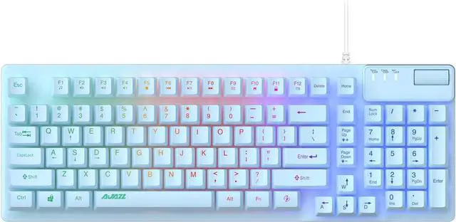 Main image of FIRSTBLOOD ONLY GAME. AF981 Wired 99Keys Computer Keyboard, Quite Brown Mechanical Feeling Membrane Gaming Keyboard, Colorful Backlit, Volume Scroll Wheel for PC Laptop, Blue