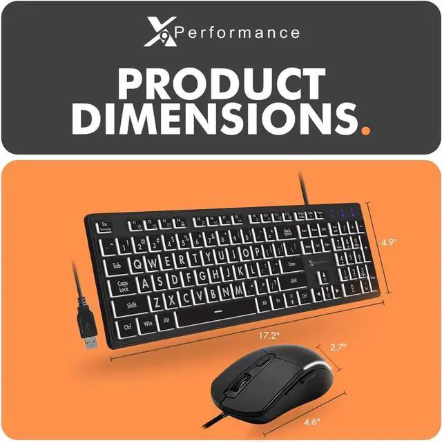 Alt view image 7 of 7 - X9 Wired Keyboard and Mouse Combo - Large Print Backlit Keyboard and Mouse for Elderly, Low Vision, Visually Impaired - 7 LED Light Up Color, Lighted Large Letters for Laptop PC Computer USB