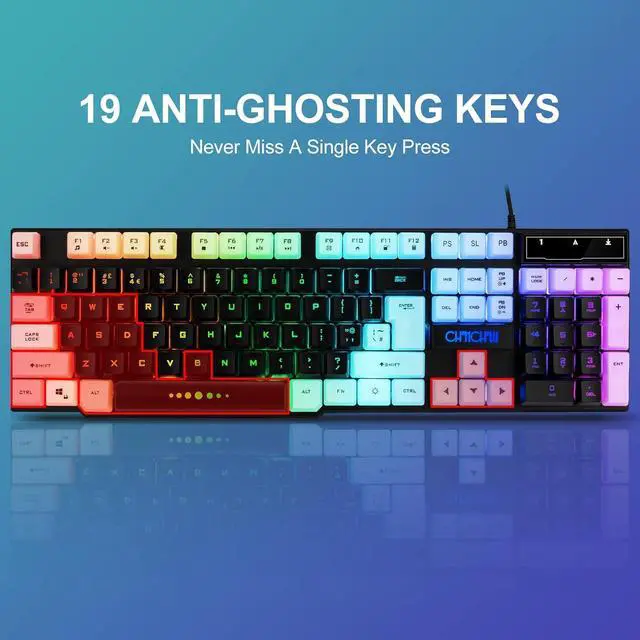Alt view image 3 of 7 - CHONCHOW Gaming Keyboard and Mouse Combo,USB Wired 104-Keys Full Size Light Up Keyboard Mic 3600DPI Rainbow Backlit Mechanical Feeling Compatible with PC Xbox Mac OS Game and Work