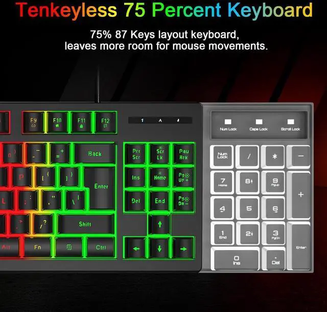 Alt view image 6 of 7 - BlueFinger RGB 87 Keys Gaming Keyboard and Backlit Mouse Combo, USB Wired Rainbow Keyboard,Gaming Keyboard Set for Laptop PC Computer Game and Work