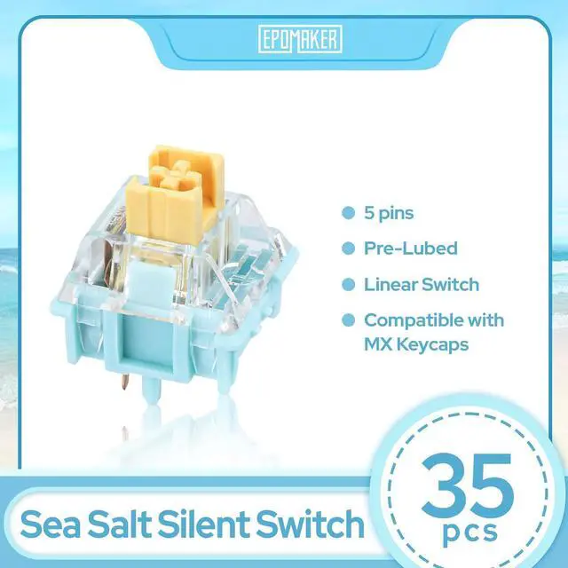 Alt view image 2 of 7 - EPOMAKER Sea Salt Silent Mechanical Keyboard Switches Set, 5-Pin Switch, Pre-Lubed Linear Switch with LED Slot, 35 Pieces for Mechanical Keyboard