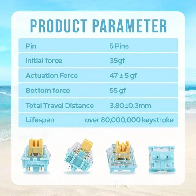Alt view image 3 of 7 - EPOMAKER Sea Salt Silent Mechanical Keyboard Switches Set, 5-Pin Switch, Pre-Lubed Linear Switch with LED Slot, 35 Pieces for Mechanical Keyboard