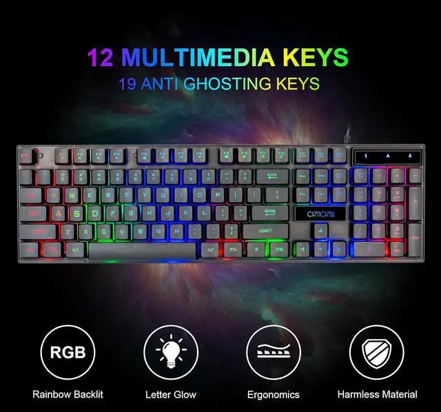 Alt view image 2 of 7 - Gaming LED Keyboard Mouse Headset and Mousepad Bundle, CHONCHOW Wired Rainbow LED Light Up Gaming Keyboard Mouse Headset, Value 4 in 1 Game Set for Xbox PS4 PS5 PC Laptop Gamer