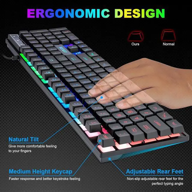 Alt view image 3 of 7 - Gaming LED Keyboard Mouse Headset and Mousepad Bundle, CHONCHOW Wired Rainbow LED Light Up Gaming Keyboard Mouse Headset, Value 4 in 1 Game Set for Xbox PS4 PS5 PC Laptop Gamer