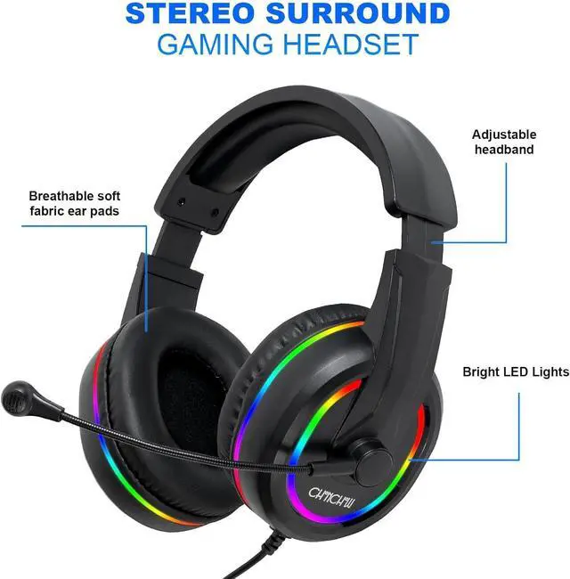 Alt view image 5 of 7 - Gaming LED Keyboard Mouse Headset and Mousepad Bundle, CHONCHOW Wired Rainbow LED Light Up Gaming Keyboard Mouse Headset, Value 4 in 1 Game Set for Xbox PS4 PS5 PC Laptop Gamer