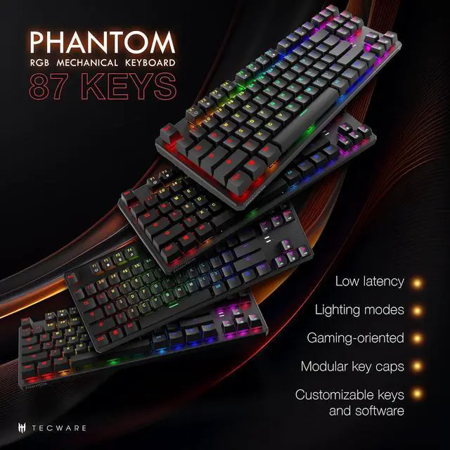Alt view image 2 of 6 - TECWARE Phantom 87 Key Mechanical Keyboard, RGB led, Outemu RED Switch