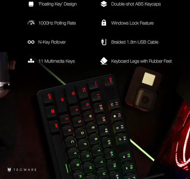 Alt view image 4 of 6 - TECWARE Phantom 87 Key Mechanical Keyboard, RGB led, Outemu RED Switch