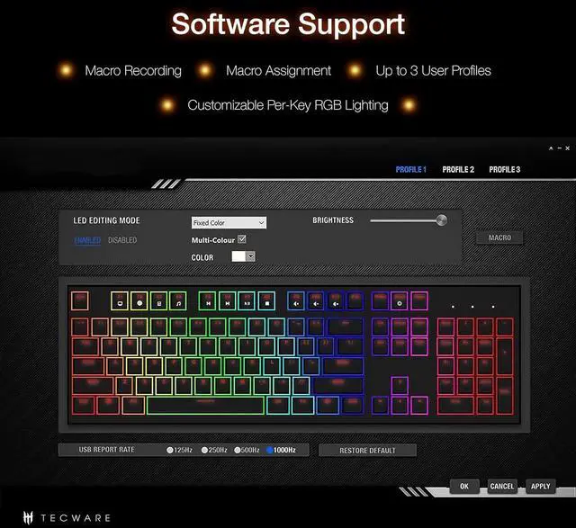 Alt view image 5 of 6 - TECWARE Phantom 87 Key Mechanical Keyboard, RGB led, Outemu RED Switch
