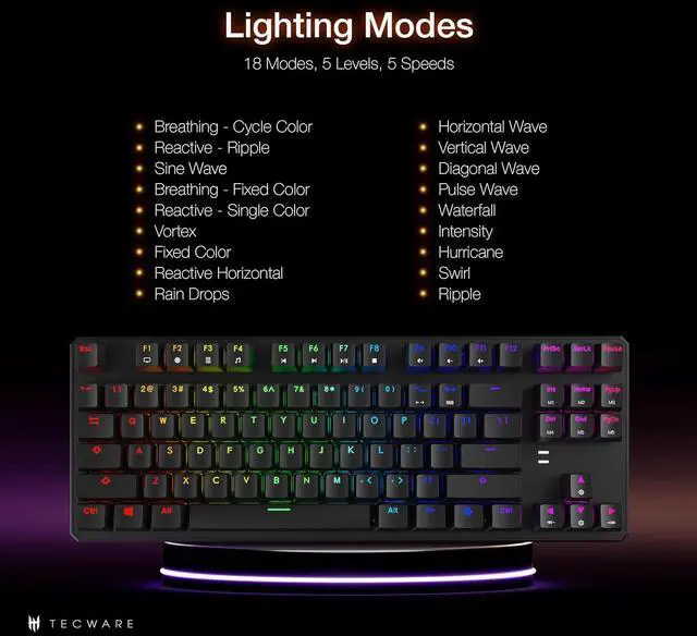Alt view image 6 of 6 - TECWARE Phantom 87 Key Mechanical Keyboard, RGB led, Outemu RED Switch