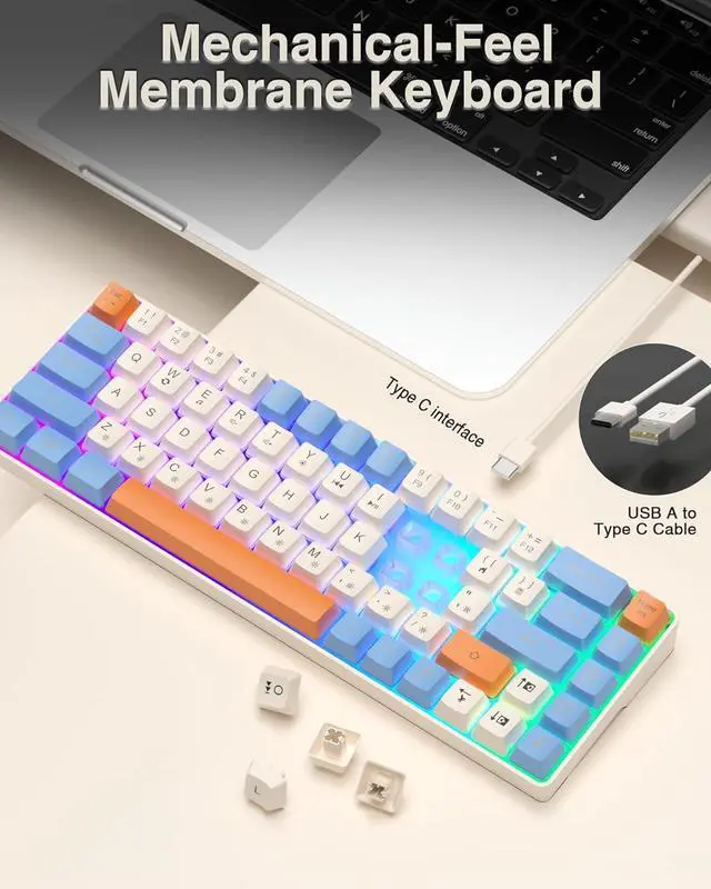 Alt view image 4 of 7 - 60 Percent Keyboard,Small Gaming Keyboard USB-C Wired,Portable 68 Keys Compact RGB Backlit Mini Keyboards for Business Trips,Office,PC Games (SK968,Blue&Orange)
