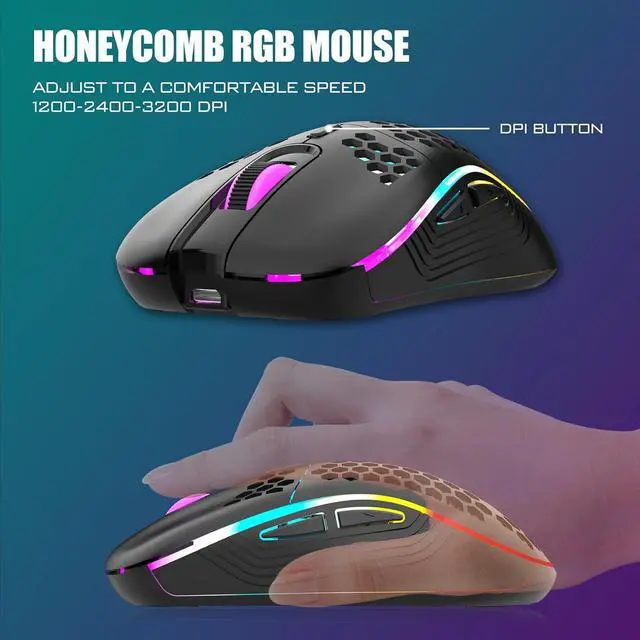 Alt view image 4 of 6 - RedThunder K84 Wireless Keyboard and Mouse Combo, Rainbow Backlit Rechargeable Battery, 75% Layout TKL Ultra Compact Gaming Keyboard & Lightweight 3200 DPI Honeycomb Optical Mouse (Black)