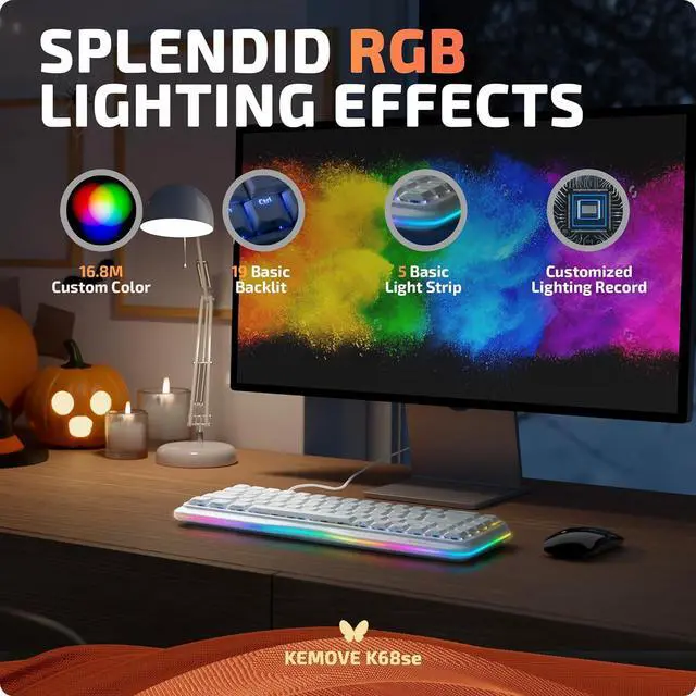 Alt view image 3 of 6 - KEMOVE K68se Gaming Mechanical Keyboard,60 Percent RGB Keyboard with Red Linear Switch,White
