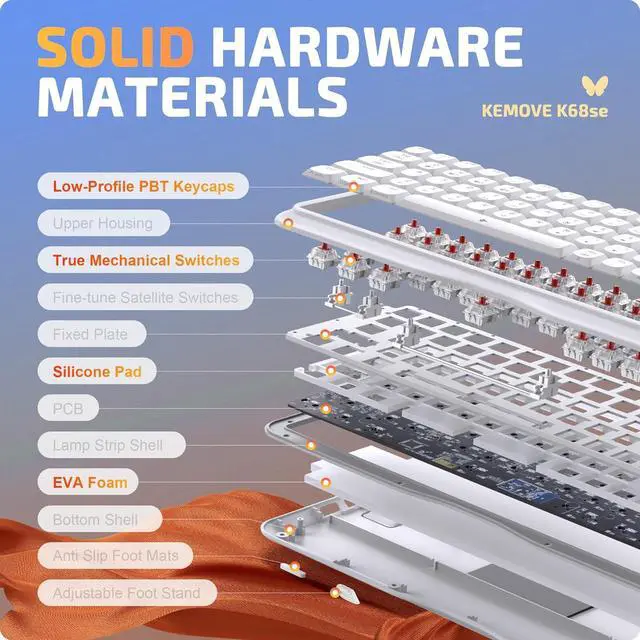 Alt view image 5 of 6 - KEMOVE K68se Gaming Mechanical Keyboard,60 Percent RGB Keyboard with Red Linear Switch,White