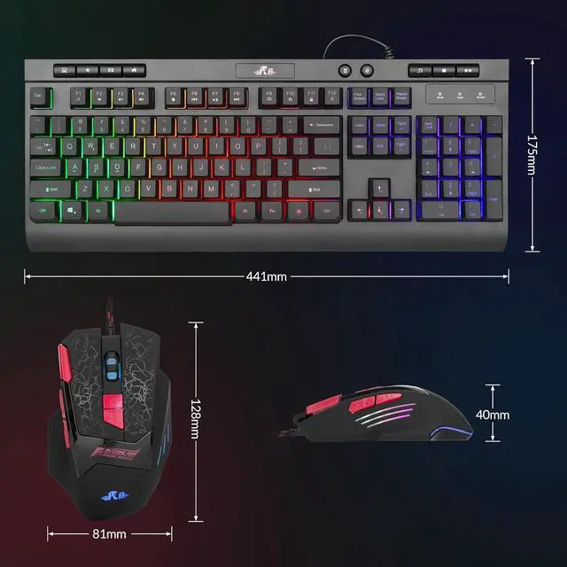 Alt view image 2 of 7 - Rii WIred Gaming Keyboard and Mouse Combo,Mechanical Feel Full Size LED Keyboard, RGB 2400 Mice, for Gaming or Working/Office(RK900)