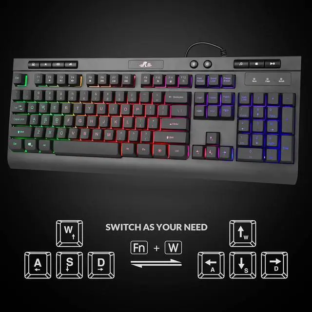 Alt view image 3 of 7 - Rii WIred Gaming Keyboard and Mouse Combo,Mechanical Feel Full Size LED Keyboard, RGB 2400 Mice, for Gaming or Working/Office(RK900)