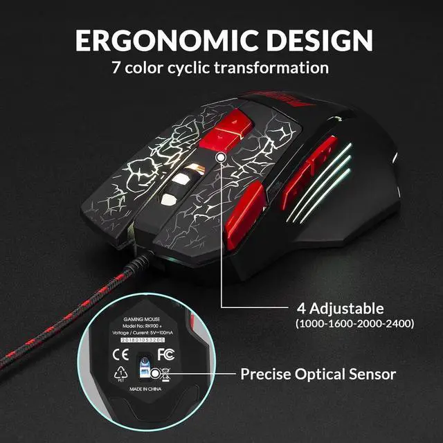 Alt view image 6 of 7 - Rii WIred Gaming Keyboard and Mouse Combo,Mechanical Feel Full Size LED Keyboard, RGB 2400 Mice, for Gaming or Working/Office(RK900)