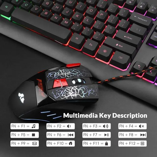 Alt view image 7 of 7 - Rii WIred Gaming Keyboard and Mouse Combo,Mechanical Feel Full Size LED Keyboard, RGB 2400 Mice, for Gaming or Working/Office(RK900)