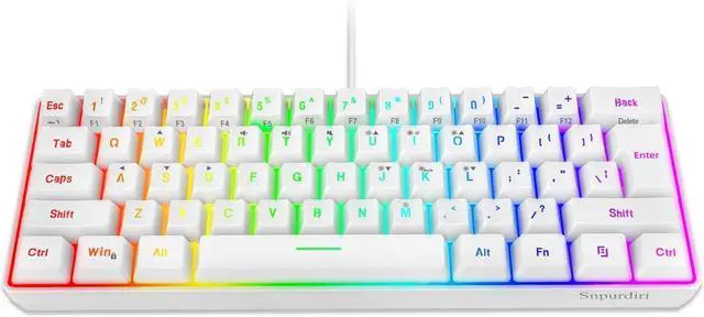 Main image of Snpurdiri 60% Wired Gaming Keyboard, 61 Keys RGB Backlit Wrist Rest Ultra-Compact Mini Waterproof Keyboard for PC Computer Gamer (White)