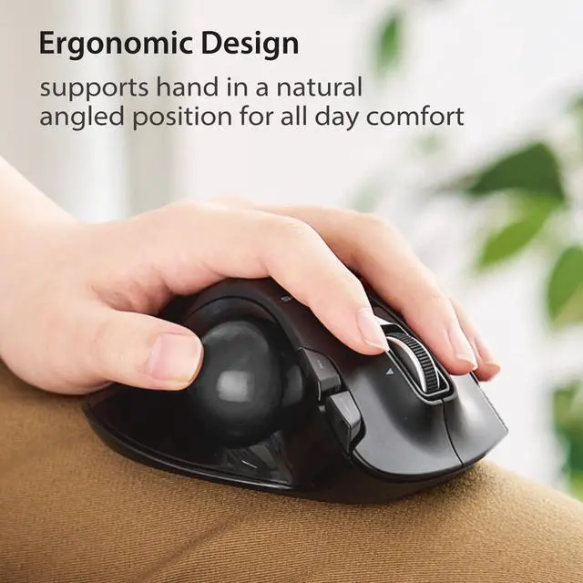 Alt view image 3 of 7 - ELECOM EX-G Left Handed Trackball Mouse, 2.4 GHz USB Wireless, Ergonomic, Thumb Control, Tracking Roller Ball, 6 Programmable Buttons, Tilt Scroll