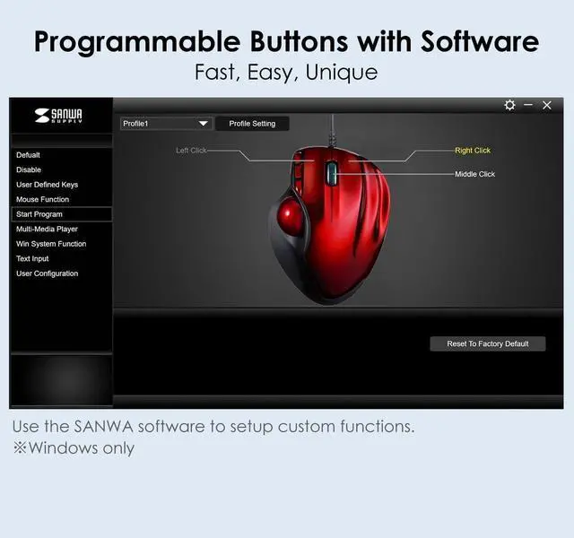 Alt view image 6 of 7 - SANWA Wired Ergonomic Trackball Mouse, Programmable Roller Ball Mice, Tilt Scroll, 400/800/1200/1600 DPI, Computer trackball & Finger Rest, Compatible with Mac, Windows, Laptop, Chrome OS, Red