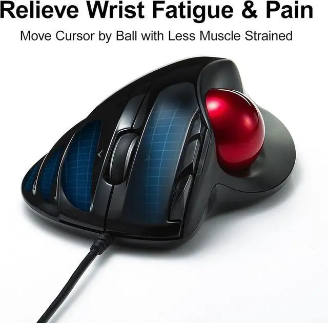 Alt view image 2 of 7 - SANWA Wired Ergonomic Trackball Mouse, Programmable Roller Ball Mice, Tilt Scroll, 400/800/1200/1600 DPI, Computer trackball & Finger Rest, Compatible with Mac, Windows, Laptop, Chrome OS, Black
