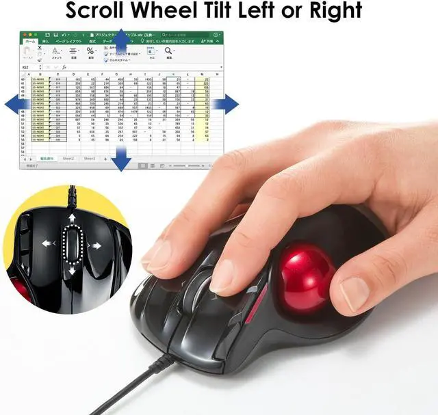 Alt view image 4 of 7 - SANWA Wired Ergonomic Trackball Mouse, Programmable Roller Ball Mice, Tilt Scroll, 400/800/1200/1600 DPI, Computer trackball & Finger Rest, Compatible with Mac, Windows, Laptop, Chrome OS, Black