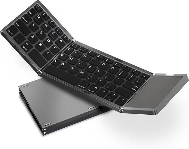 Main image of Acoucou Foldable Bluetooth Keyboard with Touchpad Portable Wireless (Sync Up to 3 Devices), Rechargeable Mini Wireless Bluetooth Tri-Folding Keyboard for Android iOS Windows Tablets