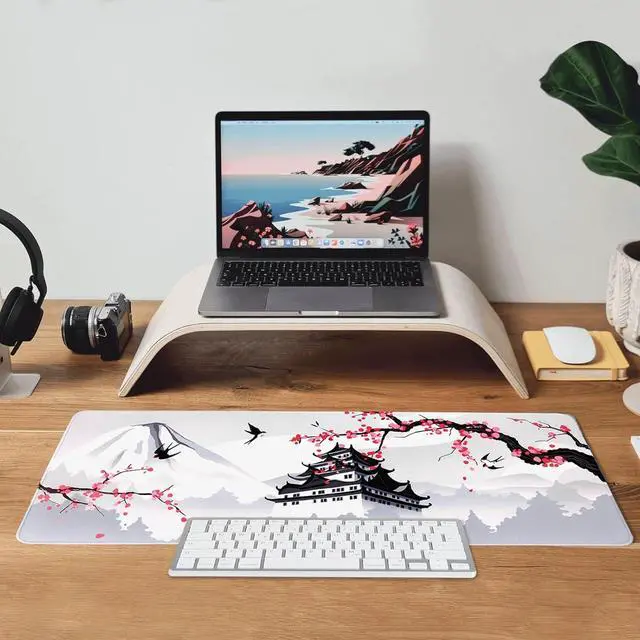 Alt view image 5 of 7 - XXL Large Gaming Laptop Anime Mouse Pad,Japanese Cherry Blossom White Game pad, Big Desk Pads PC Keyboard Waterproof and Non-Slip 35.5 x 15.7 inches Rubber Table Mat (Cherry Blossom, 40cm x 90cm)