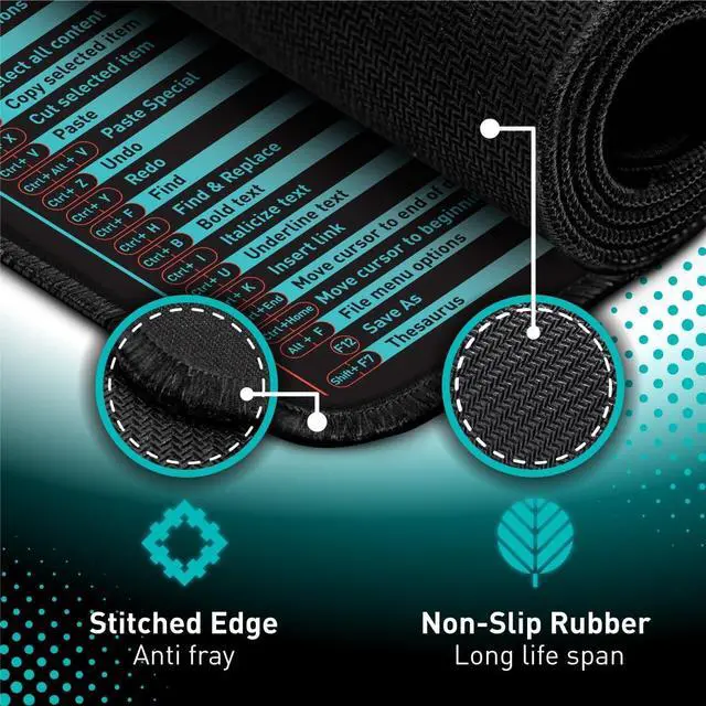 Alt view image 2 of 7 - Windows, Office, Excel, Adobe Photoshop Shortcut Keys Extended Large Mouse Pad | Gaming Desk Mat for PC. Stitched Edge Non-Slip Base Mousepad, Keyboard Mat