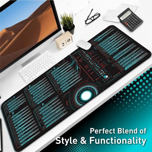 Alt view image 6 of 7 - Windows, Office, Excel, Adobe Photoshop Shortcut Keys Extended Large Mouse Pad | Gaming Desk Mat for PC. Stitched Edge Non-Slip Base Mousepad, Keyboard Mat