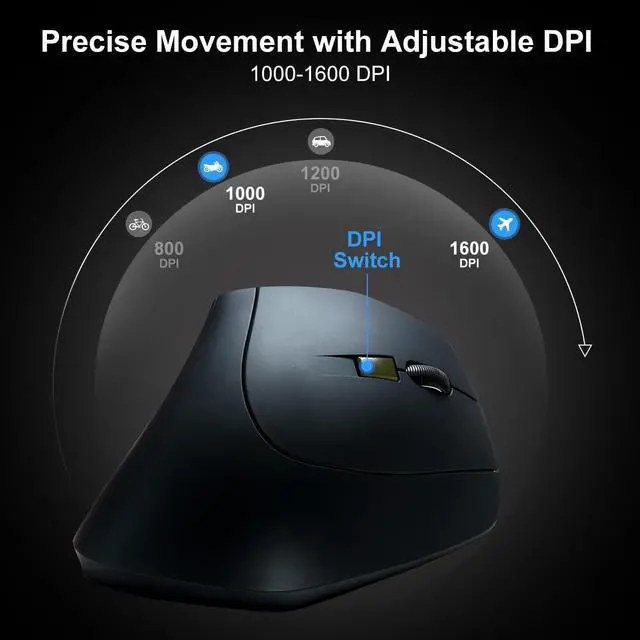 Alt view image 4 of 7 - SANWA Wired Ergonomic Mouse, Optical Vertical Computer Mice, Reduce Wrist Strain, (1000/1600 Adjustable DPI, 6 Buttons) Compatible with MacBook, Laptop, Desktop, Windows, Mac OS for Office & Gaming