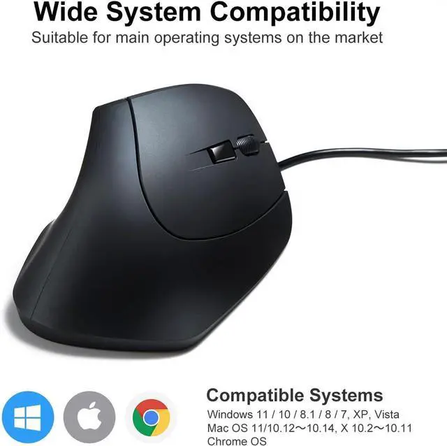 Alt view image 7 of 7 - SANWA Wired Ergonomic Mouse, Optical Vertical Computer Mice, Reduce Wrist Strain, (1000/1600 Adjustable DPI, 6 Buttons) Compatible with MacBook, Laptop, Desktop, Windows, Mac OS for Office & Gaming