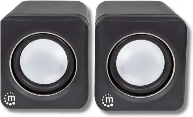 Main image of MANHATTAN USB Powered Stereo Speaker System - Small Size - with Volume Control & 3.5 mm Audio Plug to Connect to Laptop, Notebook, Desktop, Computer - 3 Yr Mfg Warranty - Black Silver, 166898