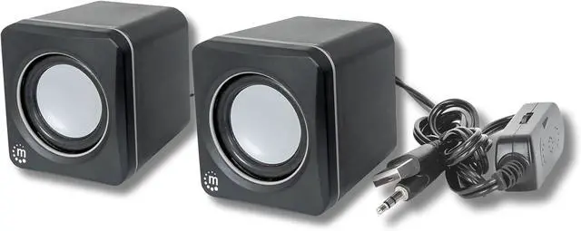 Alt view image 7 of 7 - MANHATTAN USB Powered Stereo Speaker System - Small Size - with Volume Control & 3.5 mm Audio Plug to Connect to Laptop, Notebook, Desktop, Computer - 3 Yr Mfg Warranty - Black Silver, 166898