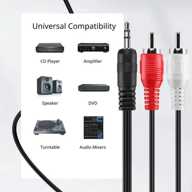Alt view image 5 of 6 - TNP RCA to Aux Cable (30 FT) - Male to Male 2 RCA to 3.5mm Adapter Connector Wire Cord - 2RCA Red and White Audio Cable to AUX Auxiliary Headphone Jack Plug Y Splitter Converter