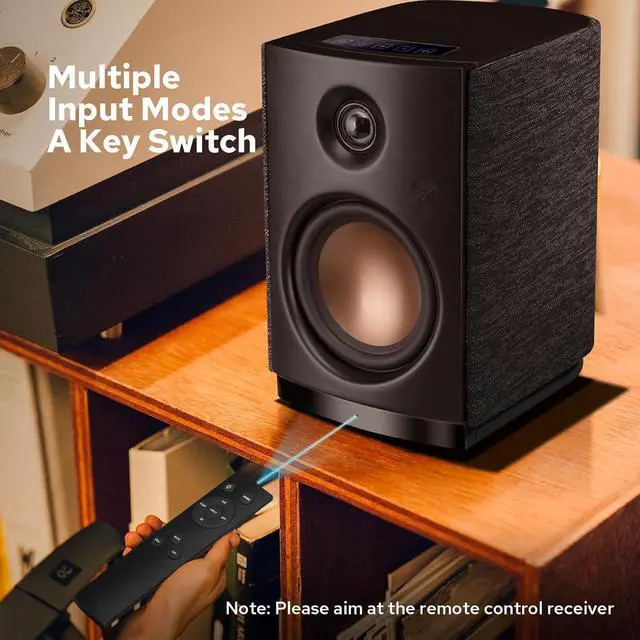 Alt view image 2 of 7 - HiVi-Swans OS-10 HiFi Stereo Speakers, Bluetooth 5.0 Active Computer Bookshelf Speakers - 4'' Dynamic Woofer, Powered Desk Speakers 62w RMS with Touch Control for PC/Phone/TV/Monitor (Pair)
