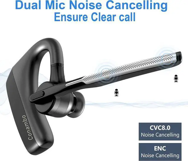 Alt view image 3 of 7 - CONAMBO Bluetooth Headset V5.1, 16 Hrs HD Talktime CVC8.0 Dual Mic Noise Cancelling Hands Free Bluetooth Earpiece for Cell Phone iPhone Android Driving Business Office