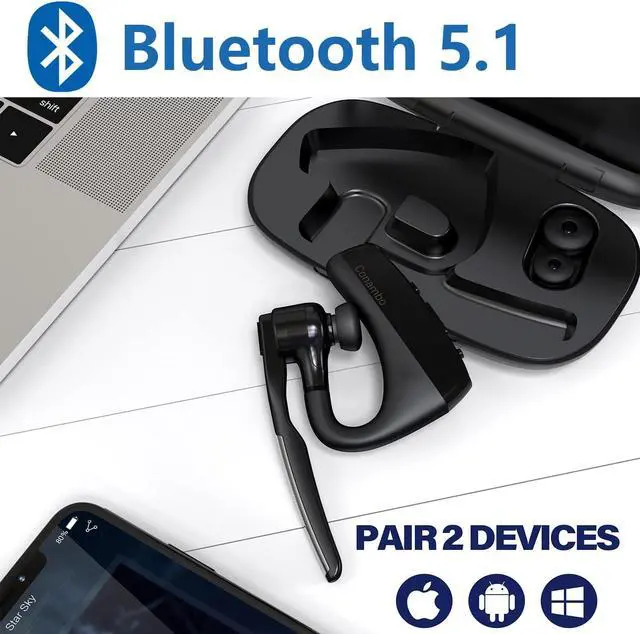 Alt view image 5 of 7 - CONAMBO Bluetooth Headset V5.1, 16 Hrs HD Talktime CVC8.0 Dual Mic Noise Cancelling Hands Free Bluetooth Earpiece for Cell Phone iPhone Android Driving Business Office