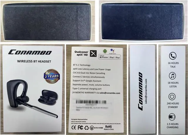 Alt view image 7 of 7 - CONAMBO Bluetooth Headset V5.1, 16 Hrs HD Talktime CVC8.0 Dual Mic Noise Cancelling Hands Free Bluetooth Earpiece for Cell Phone iPhone Android Driving Business Office