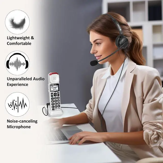 Alt view image 3 of 6 - Phone Headset 2.5mm with Noise Canceling Mic & Volume Control Ultra Comfort Telephone Headset for Panasonic Vtech AT&T Uniden Gigaset Cisco RCA Grandstream Cordless Landline Office Phones