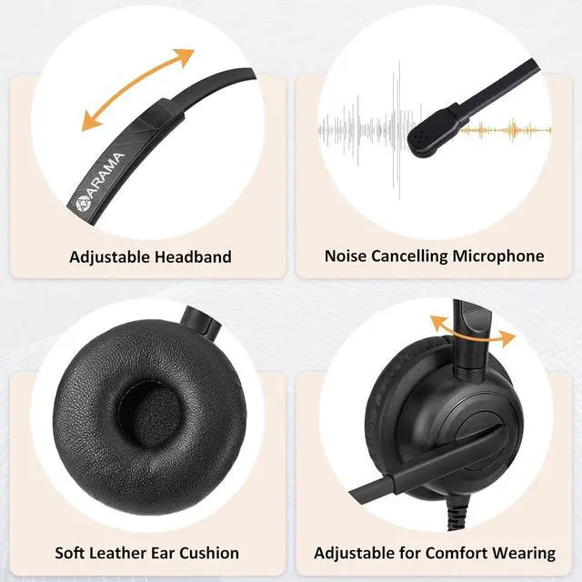 Alt view image 4 of 6 - Phone Headset 2.5mm with Noise Canceling Mic & Volume Control Ultra Comfort Telephone Headset for Panasonic Vtech AT&T Uniden Gigaset Cisco RCA Grandstream Cordless Landline Office Phones