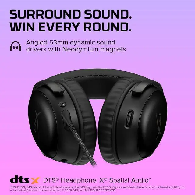 Alt view image 4 of 7 - HyperX Cloud III  Wired Gaming Headset, PC, PS5, Xbox Series X|S, Angled 53mm Drivers, DTS Spatial Audio, Memory Foam, Durable Frame, Ultra-Clear 10mm Mic, USB-C, USB-A, 3.5mm  Black