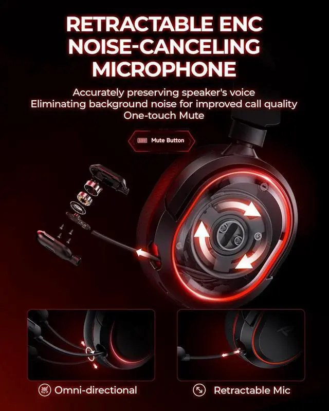 Alt view image 5 of 7 - Wireless Gaming Headset 7.1 Surround Sound 2.4Ghz USB Gaming Headphones Bluetooth 5.4,100-Hr Noise Canceling Mic RGB Light, Wireless Headset for PC PS5 PS4 Mac SwitchONLY Wired Mode Suit for Xbox