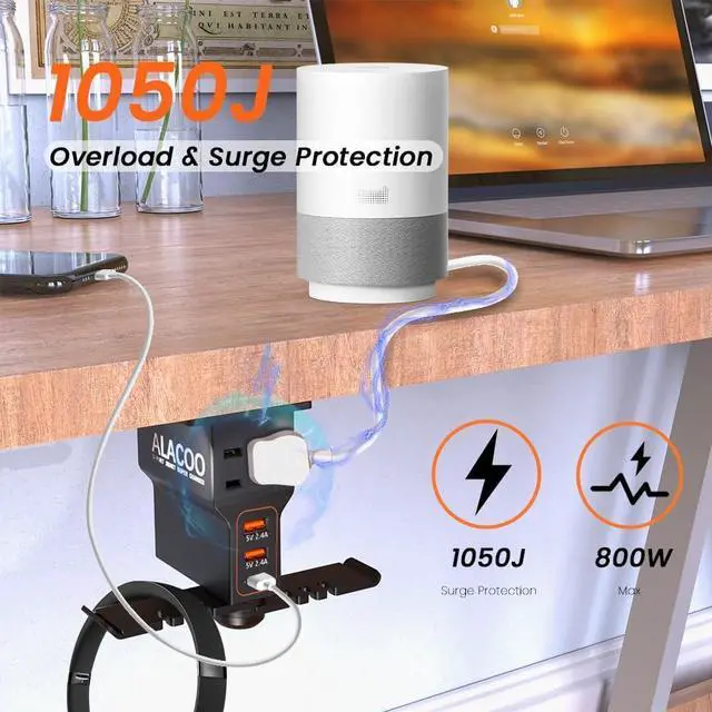 Alt view image 3 of 7 - Headset Holder for Desk, Dual Headphone Stand, PC Gaming Headphones Hanger Hook Under Desk with (QC3.0) 3 USB Charging Station & 2 AC Outlet(800W) for All Earphone Accessories Gamer Gift