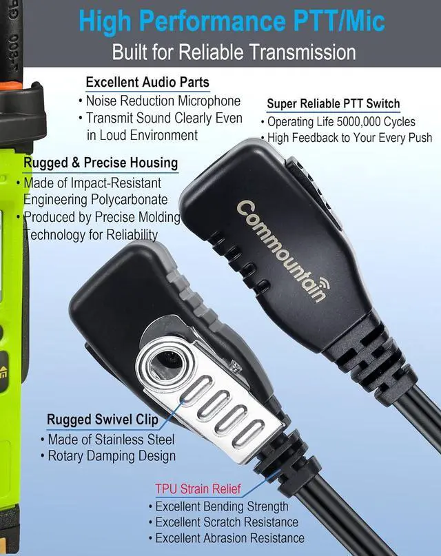 Alt view image 4 of 7 - commountain CLS1410 CLS1110 Earpiece with PTT/Mic for Motorola Walkie Talkies Radios DTR550 DTR700 RDU4100 RDU4160D RMU2040 RMU2080D RMU2080 DLR1020, CLS 1410 CLS 1110, G Shape Headset, 2 Pin