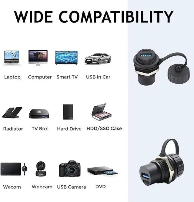 Alt view image 3 of 7 - PENGLIN 2PCS Waterproof USB 3.0 Panel Mount Coupler, IP67 USB Pass Through Connector, Female to Female Bulkhead Extension Adapter