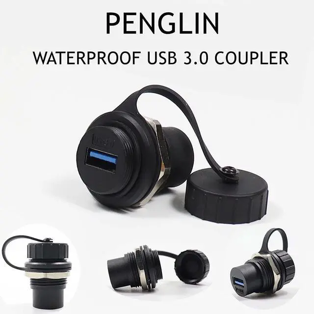 Alt view image 4 of 7 - PENGLIN 2PCS Waterproof USB 3.0 Panel Mount Coupler, IP67 USB Pass Through Connector, Female to Female Bulkhead Extension Adapter
