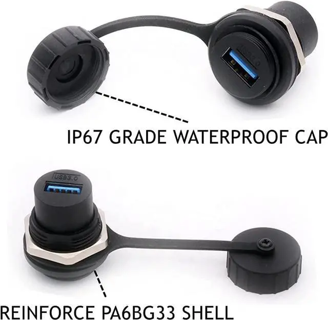 Alt view image 5 of 7 - PENGLIN 2PCS Waterproof USB 3.0 Panel Mount Coupler, IP67 USB Pass Through Connector, Female to Female Bulkhead Extension Adapter